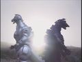 Black Mechagodzilla and Mechagodzilla prepare to attack