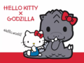 Hello Kitty making friends with Godzilla