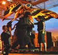 The imago Mothra prop on set with the KiryuGoji suit