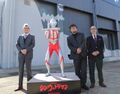 Shinji Higuchi, Hideaki Anno and Katsuro Onoue at the first public release of Shin Ultraman's statue