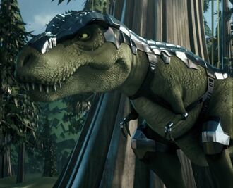 The first Biono-bot Tyrannosaurus in episode 1 of Kong: King of the Apes