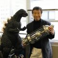 Koichi Kawakita with the Oxygen Destroyer and a maquette of the BioGoji suit