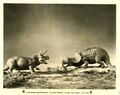 A still of Agathaumas squaring off with a Triceratops