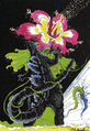 Concept art of a flower-based Biollante with a human face, similar to Biollante's original description