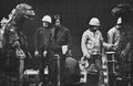 Kawakita (third from left) on the Keihin set of Godzilla vs. Mechagodzilla