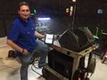 Sound mixer Whit Norris and the Behemoth device he created, which allows monster roars and gunfire to blare on the set