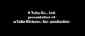 English "A Toho Co., Ltd. presentation of a Toho Pictures, Inc. production" card from the international version of Godzilla Against Mechagodzilla