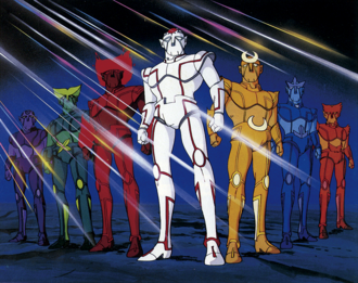 Rainbowman's seven Dash forms in the Warrior of Love Rainbowman anime