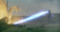 Godzilla fires his atomic breath at King Ghidorah