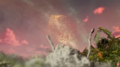 Biollante's energy spores ascending from the ashes